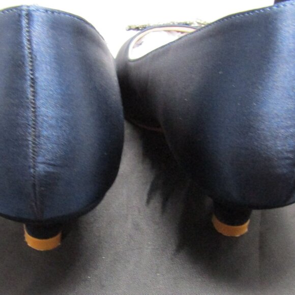 Erijunor Peep Toe Heels Size 10.5 Navy Satin Rhinestone Wedding Evening - Picture 3 of 5